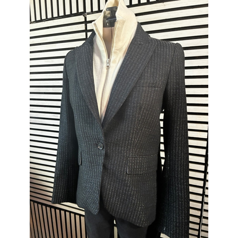 Veronica Beard 8 Black Grey Metallic Tweed Dickey Jacket Fitted Career Blazer